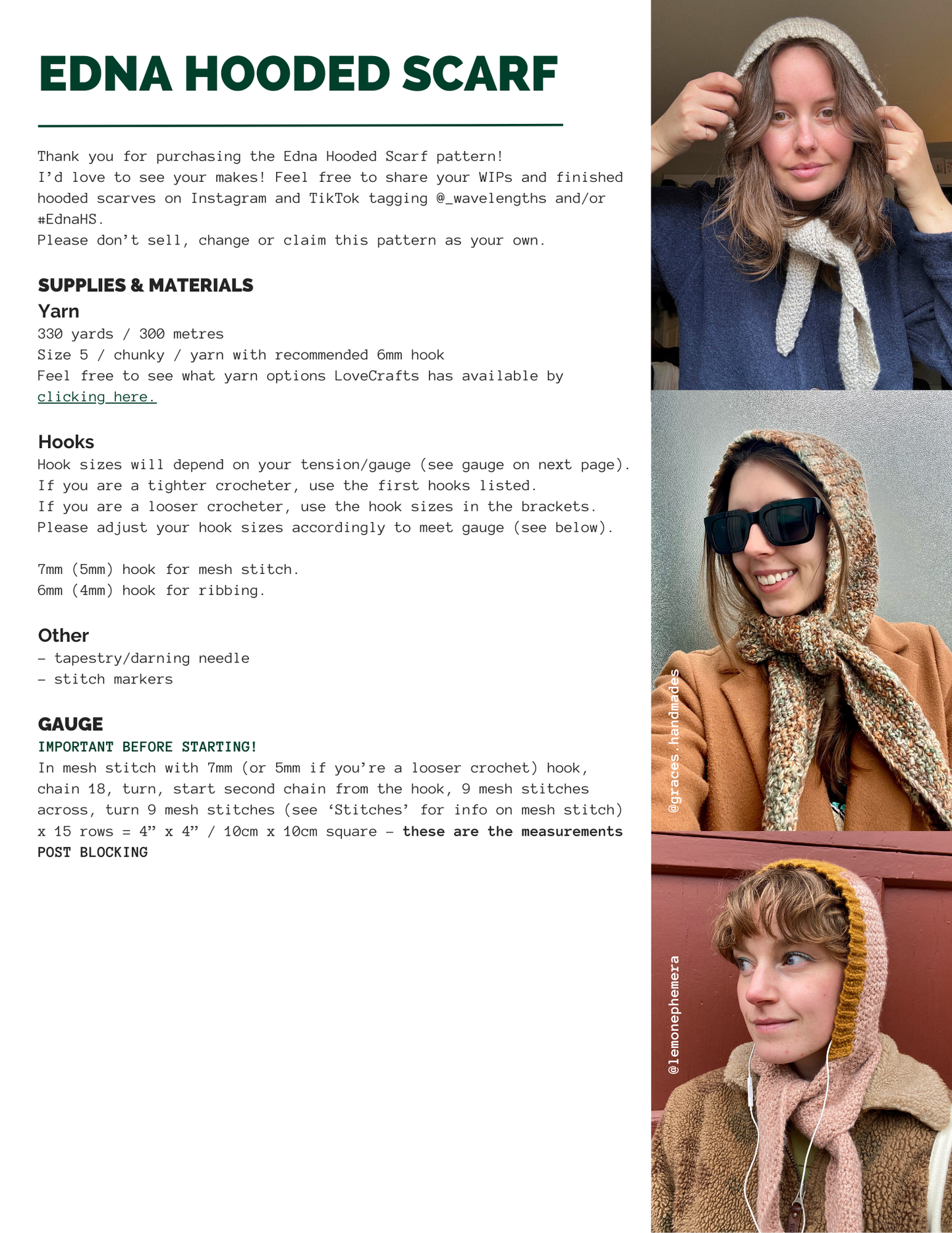 Edna Hooded Scarf Pattern