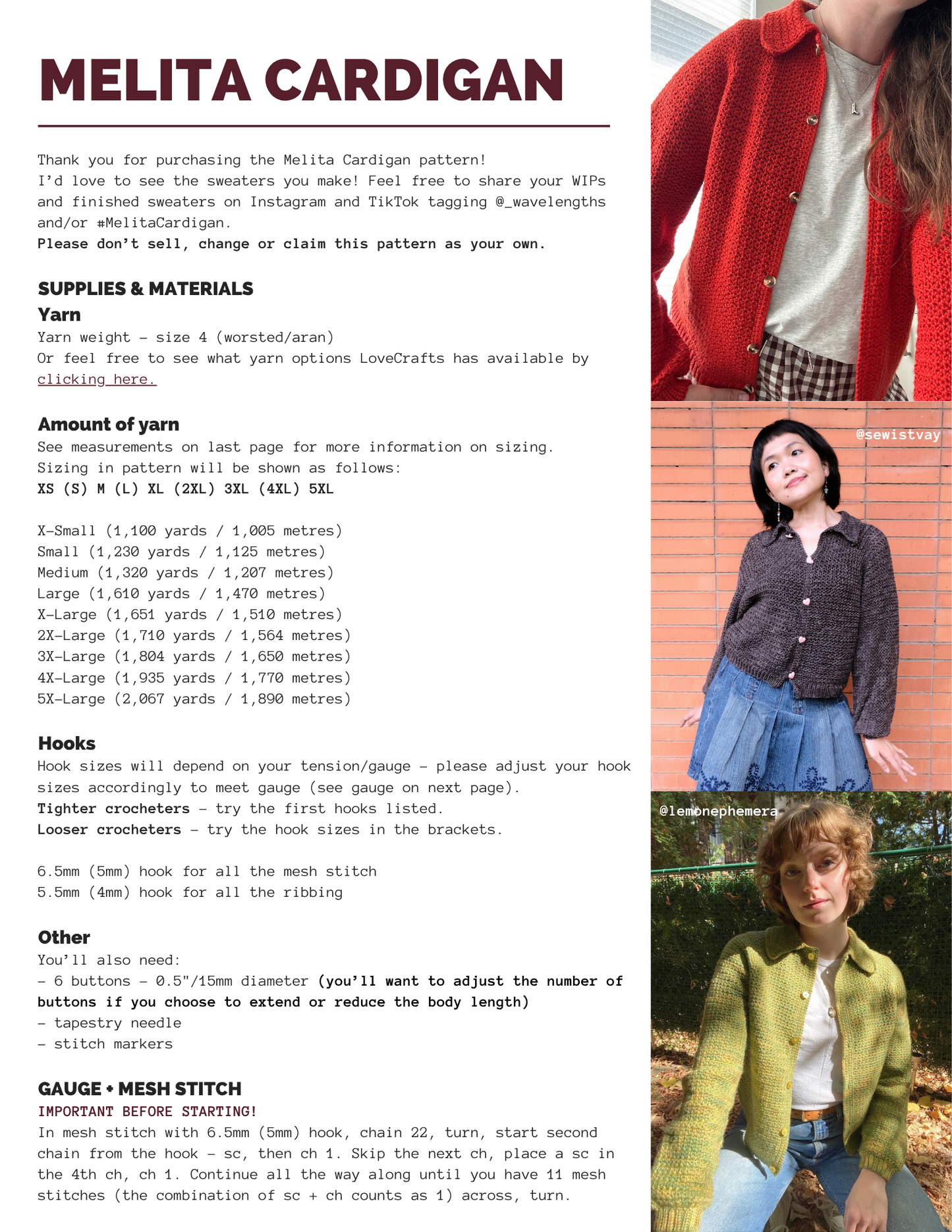 Melita Cardigan Pattern