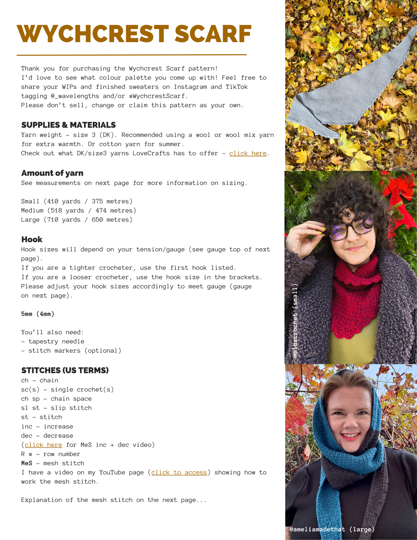 Wychcrest Scarf Pattern