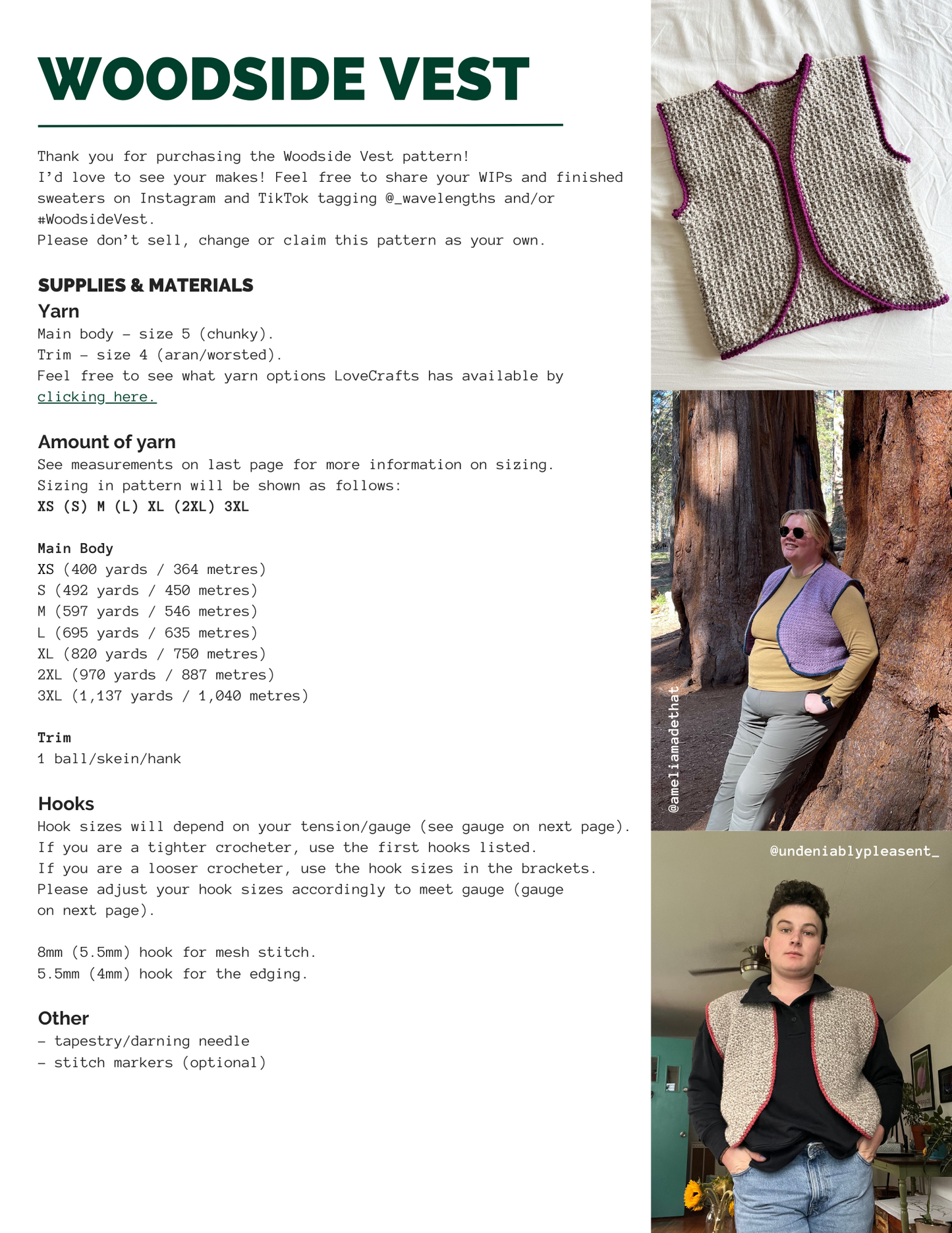 Woodside Vest Pattern